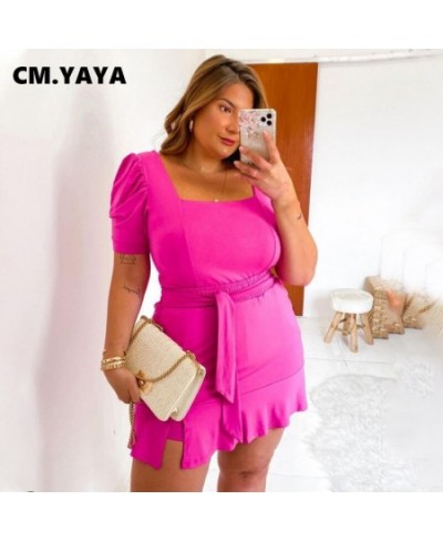 Women Plus Size Set Solid Square Collar Short Sleeve Crop Tops Bandage Waist Short Skirts 2 Piece Set Sexy Outfit Summer $43....