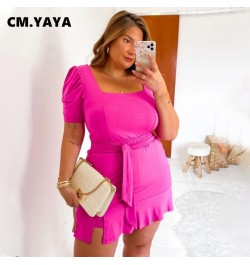 Women Plus Size Set Solid Square Collar Short Sleeve Crop Tops Bandage Waist Short Skirts 2 Piece Set Sexy Outfit Summer $43....