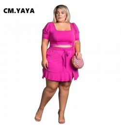 Women Plus Size Set Solid Square Collar Short Sleeve Crop Tops Bandage Waist Short Skirts 2 Piece Set Sexy Outfit Summer $43....