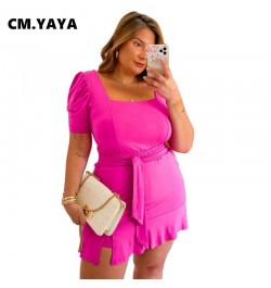 Women Plus Size Set Solid Square Collar Short Sleeve Crop Tops Bandage Waist Short Skirts 2 Piece Set Sexy Outfit Summer $43....