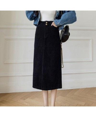 Autumn Winter Split Midi Corduroy Skirt Women Casual Tight High Waist Skirts Chic Pockets Jupe Femme Streetwear K2798 $38.49 ...