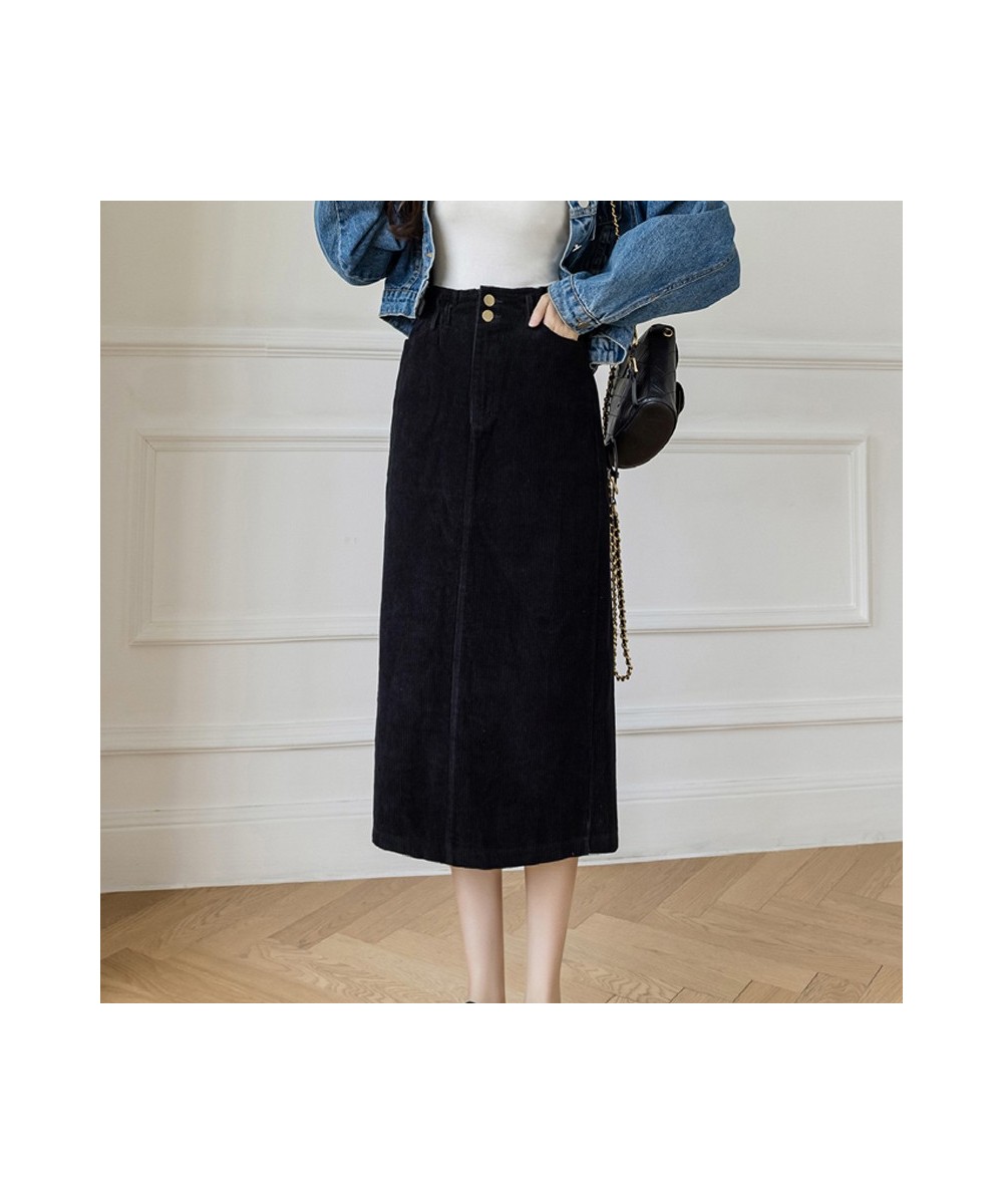 Autumn Winter Split Midi Corduroy Skirt Women Casual Tight High Waist Skirts Chic Pockets Jupe Femme Streetwear K2798 $38.49 ...