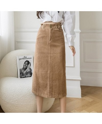 Autumn Winter Split Midi Corduroy Skirt Women Casual Tight High Waist Skirts Chic Pockets Jupe Femme Streetwear K2798 $38.49 ...