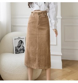 Autumn Winter Split Midi Corduroy Skirt Women Casual Tight High Waist Skirts Chic Pockets Jupe Femme Streetwear K2798 $38.49 ...