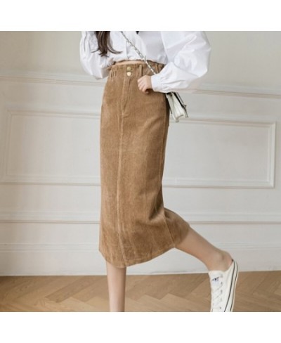 Autumn Winter Split Midi Corduroy Skirt Women Casual Tight High Waist Skirts Chic Pockets Jupe Femme Streetwear K2798 $38.49 ...