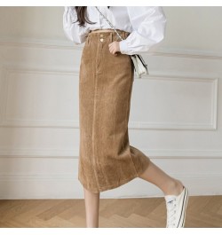 Autumn Winter Split Midi Corduroy Skirt Women Casual Tight High Waist Skirts Chic Pockets Jupe Femme Streetwear K2798 $38.49 ...