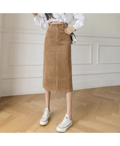 Autumn Winter Split Midi Corduroy Skirt Women Casual Tight High Waist Skirts Chic Pockets Jupe Femme Streetwear K2798 $38.49 ...