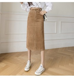 Autumn Winter Split Midi Corduroy Skirt Women Casual Tight High Waist Skirts Chic Pockets Jupe Femme Streetwear K2798 $38.49 ...