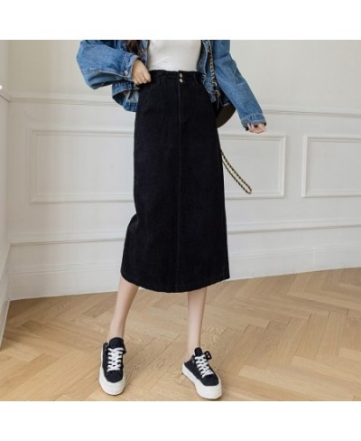 Autumn Winter Split Midi Corduroy Skirt Women Casual Tight High Waist Skirts Chic Pockets Jupe Femme Streetwear K2798 $38.49 ...