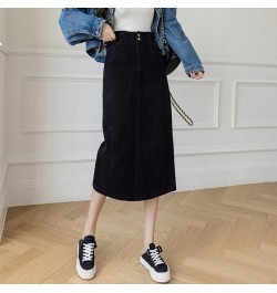 Autumn Winter Split Midi Corduroy Skirt Women Casual Tight High Waist Skirts Chic Pockets Jupe Femme Streetwear K2798 $38.49 ...