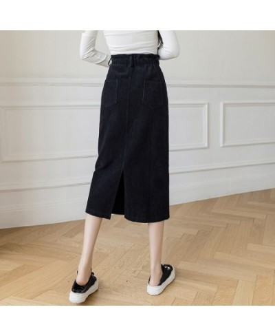 Autumn Winter Split Midi Corduroy Skirt Women Casual Tight High Waist Skirts Chic Pockets Jupe Femme Streetwear K2798 $38.49 ...