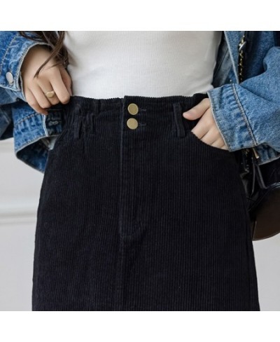 Autumn Winter Split Midi Corduroy Skirt Women Casual Tight High Waist Skirts Chic Pockets Jupe Femme Streetwear K2798 $38.49 ...