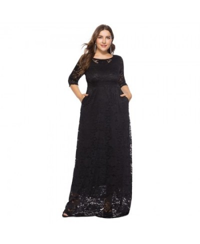 2022 New Women Plus Size Dress Lace Long Solid Black White Middle Sleeve Larges Big Clothes Night Party Wear For Female Suits...