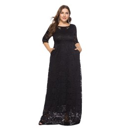 2022 New Women Plus Size Dress Lace Long Solid Black White Middle Sleeve Larges Big Clothes Night Party Wear For Female Suits...