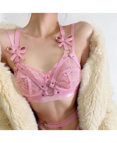 Pink Women Harness Top Faux Leather Body Bondage Lingerie Bra Cage Bowknot O-Ring Suspender Chest Straps Rave Outfit $21.13 -...
