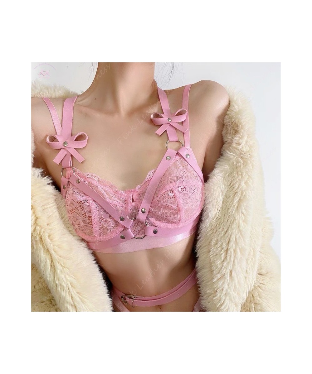 Pink Women Harness Top Faux Leather Body Bondage Lingerie Bra Cage Bowknot O-Ring Suspender Chest Straps Rave Outfit $21.13 -...