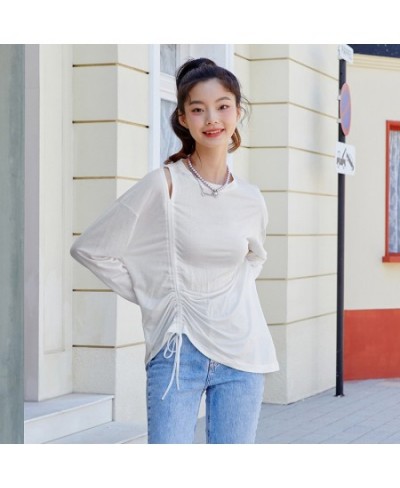 Long Sleeve T-Shirt Women Hollow Drawstring 2023 Autumn New Oversize Solid T Shirt Top Versatile $32.01 - Tops & Tees