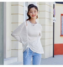 Long Sleeve T-Shirt Women Hollow Drawstring 2023 Autumn New Oversize Solid T Shirt Top Versatile $32.01 - Tops & Tees