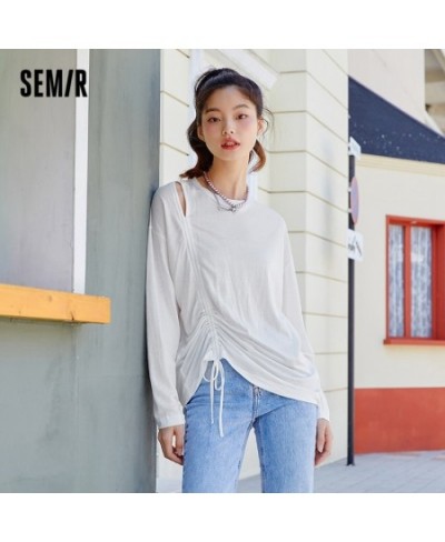 Long Sleeve T-Shirt Women Hollow Drawstring 2023 Autumn New Oversize Solid T Shirt Top Versatile $32.01 - Tops & Tees