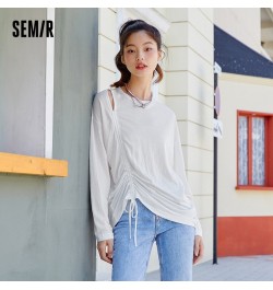 Long Sleeve T-Shirt Women Hollow Drawstring 2023 Autumn New Oversize Solid T Shirt Top Versatile $32.01 - Tops & Tees