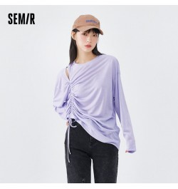 Long Sleeve T-Shirt Women Hollow Drawstring 2023 Autumn New Oversize Solid T Shirt Top Versatile $32.01 - Tops & Tees