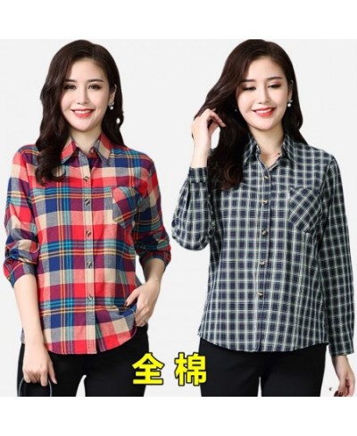 fashion women chic oversized plaid blouse Spring summer long sleeve female casual print shirts Loose stylish cotton tops blus...