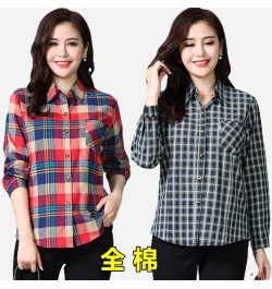 fashion women chic oversized plaid blouse Spring summer long sleeve female casual print shirts Loose stylish cotton tops blus...