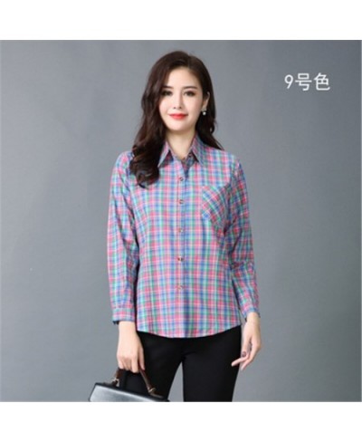 fashion women chic oversized plaid blouse Spring summer long sleeve female casual print shirts Loose stylish cotton tops blus...