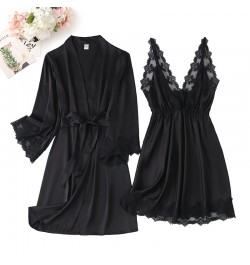 Nightdress Women Robe Bride Bridesmaid Bathrobes Satin Pajamas Set Strap Dress 2 Piece Loose Kimono Sexy Sleepwear Homewea $5...