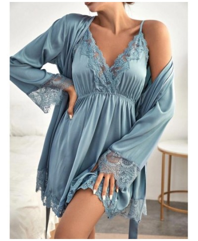 Nightdress Women Robe Bride Bridesmaid Bathrobes Satin Pajamas Set Strap Dress 2 Piece Loose Kimono Sexy Sleepwear Homewea $5...