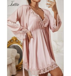 Nightdress Women Robe Bride Bridesmaid Bathrobes Satin Pajamas Set Strap Dress 2 Piece Loose Kimono Sexy Sleepwear Homewea $5...