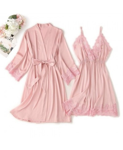 Nightdress Women Robe Bride Bridesmaid Bathrobes Satin Pajamas Set Strap Dress 2 Piece Loose Kimono Sexy Sleepwear Homewea $5...