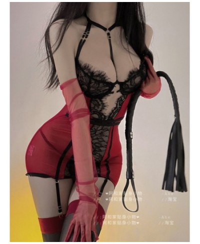 Black Mesh Red Lace Sexy Uniform Gauze Transparent Tight Sexy Mini Dress Slim Korean Women Tops Robe Sweet Fairy 5RYZ $32.11 ...