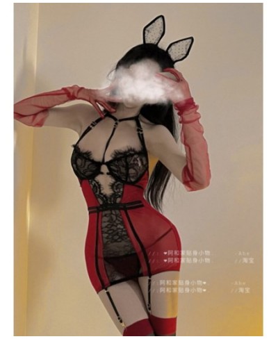 Black Mesh Red Lace Sexy Uniform Gauze Transparent Tight Sexy Mini Dress Slim Korean Women Tops Robe Sweet Fairy 5RYZ $32.11 ...