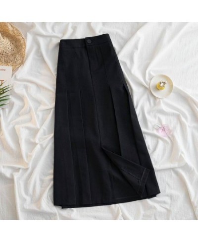 Korean Style Pleated Skirts for Women Y2k Autumn Winter Female Clothing Vintage Midi Long Skirt High Waist Black Maxi Skirt $...