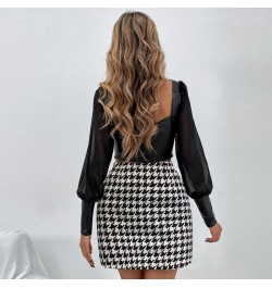 Fashion High Waist Houndstooth A-line Skirt Women Casual Vintage Plaid Mini Dress Lady Korean Temperament Slim Female Hip $31...