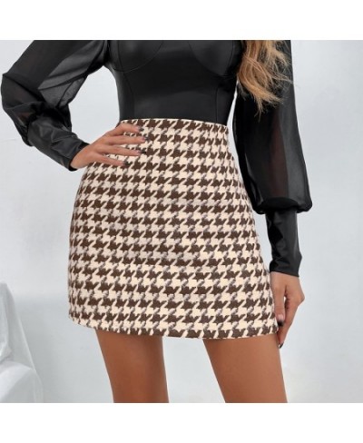 Fashion High Waist Houndstooth A-line Skirt Women Casual Vintage Plaid Mini Dress Lady Korean Temperament Slim Female Hip $31...