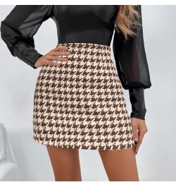 Fashion High Waist Houndstooth A-line Skirt Women Casual Vintage Plaid Mini Dress Lady Korean Temperament Slim Female Hip $31...