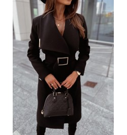 Casual Autumn Winter Women Wool Blends Coats Solid Color Turn-down Collar Open Stitch Long Sleeve Belt Office Lady Long Coats...