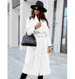 Casual Autumn Winter Women Wool Blends Coats Solid Color Turn-down Collar Open Stitch Long Sleeve Belt Office Lady Long Coats...