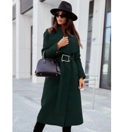 Casual Autumn Winter Women Wool Blends Coats Solid Color Turn-down Collar Open Stitch Long Sleeve Belt Office Lady Long Coats...