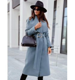 Casual Autumn Winter Women Wool Blends Coats Solid Color Turn-down Collar Open Stitch Long Sleeve Belt Office Lady Long Coats...