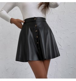 High Waist Pu Leather Skirt Women Autumn Button Front High Waist A Line Short Skirts Female Vintage Pleated Mini Skirts $32.7...