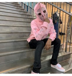 2022 autumn Goth Hoodies Grunge Pink Hooded Jacket Streetwear Womens Y2K Rhinestone Skeleton zip Oversized Sweatshirts $45.92...