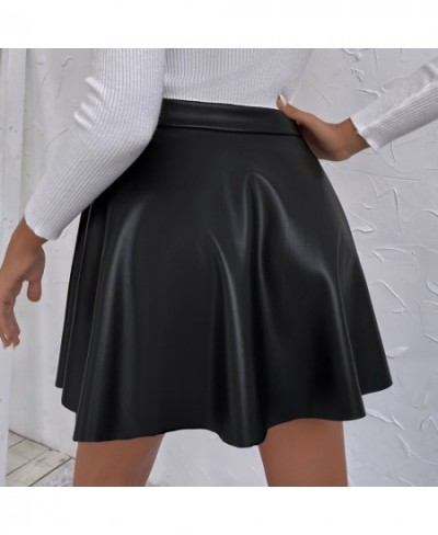 High Waist Pu Leather Skirt Women Autumn Button Front High Waist A Line Short Skirts Female Vintage Pleated Mini Skirts $32.7...