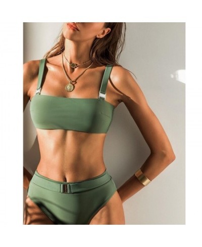 2023 Two Pieces Sexy Bikini Set Swimsuit Female Women Push Up Beachwear Swimwear Bather Bathing Suit New Green Color High Wai...