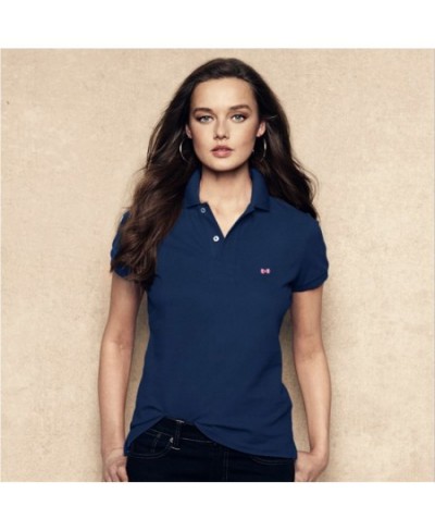 Summer Womens 100% Cotton Polo Shirts-Embroidery Logo Casual Short Sleeve Polos Femmes Clothing Lapel Slim Tees $35.21 - Tops...