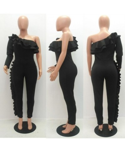Black One Shoulder Jumpsuit 2023 Club Long Sleeve Bodysuit Autumn Fashion Ruffle Patchwork One Piece Jumpsuit Women Clothes $...