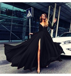 Long Dress Sexy Deep V Vestidos Fashion Full Sleeve Dresses Lady Female Club Gown Skirts Outfits Red High Slit Prom New $52.5...