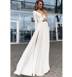 Long Dress Sexy Deep V Vestidos Fashion Full Sleeve Dresses Lady Female Club Gown Skirts Outfits Red High Slit Prom New $52.5...